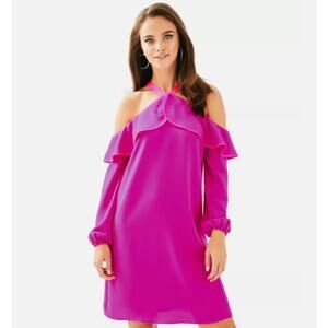 Lilly Pulitzer Berry Sangri Pink Abrielle Sunny Cold Shoulder Mini Dress 2